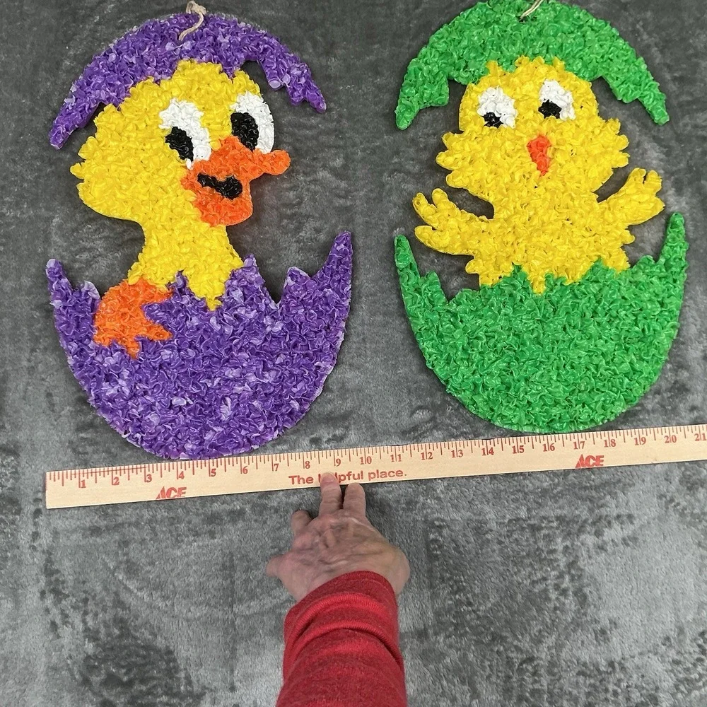 Vtg Melted Plastic Popcorn Easter Decoration Lot of 2 Easter Egg Chicks